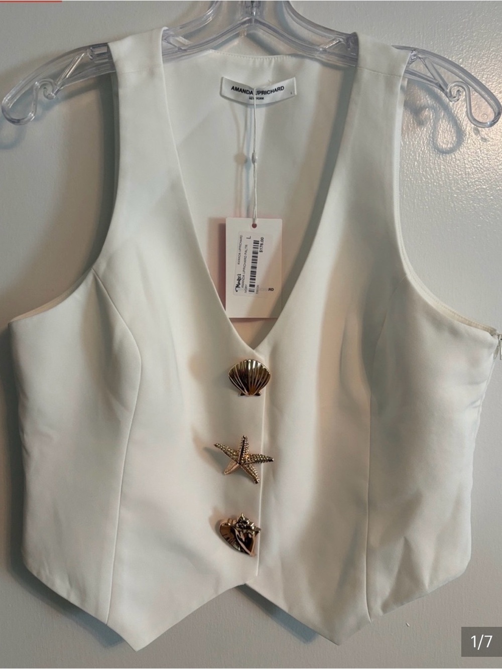 NWT Amanda Uprichard Cream V-Neck Embellished Nautical Vest Large side zipper.